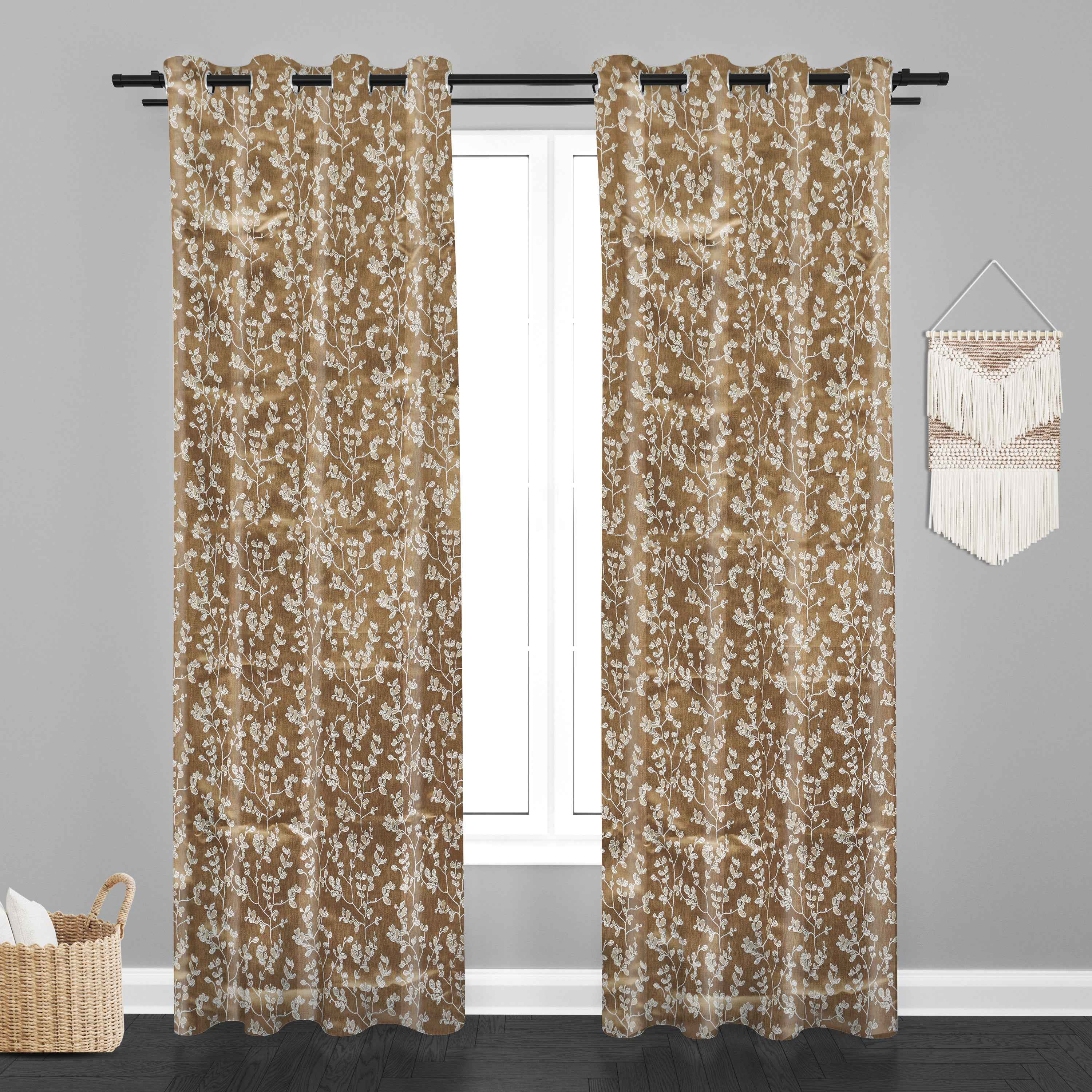 Aurora Beige Applique Chanderi Curtain