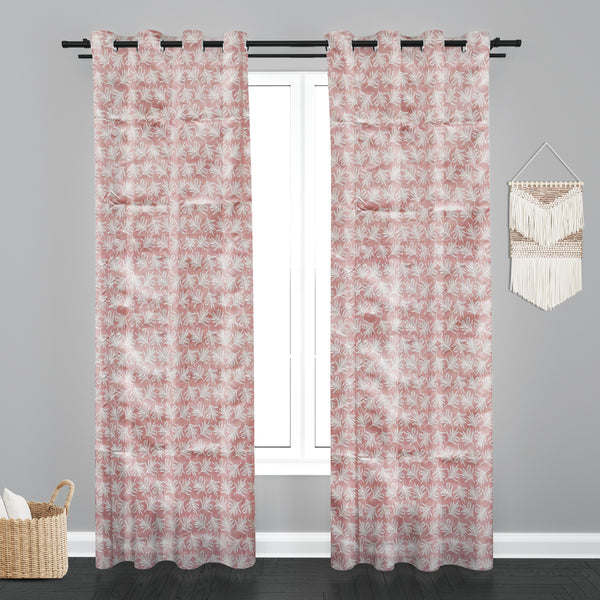 Accra  Leaf Design Zari Work Embrodiery Jaquard Curtain - Light Pink