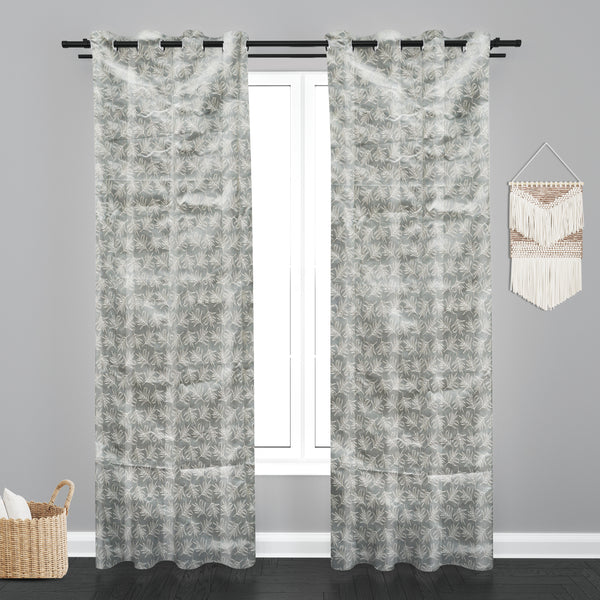 Accra  Leaf Design Zari Work Embrodiery Jaquard Curtain - Tan