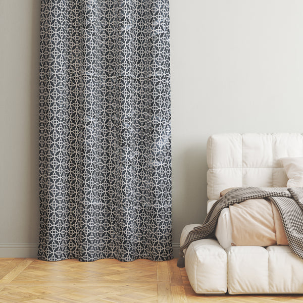Accra Geometric Design Zari Work Embrodiery Jaquard Curtain - Dark Grey