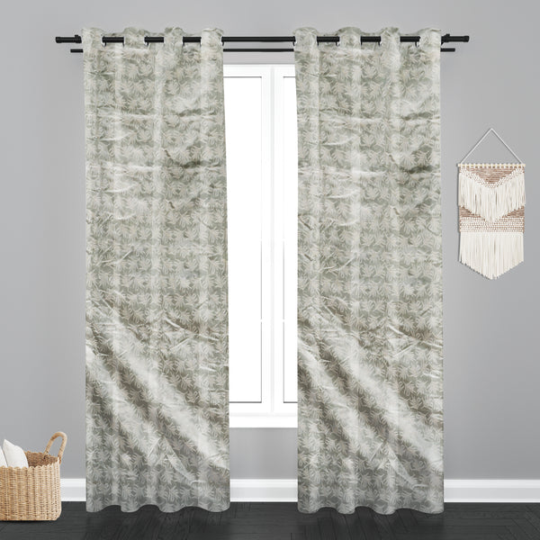 Accra  Leaf Design Zari Work Embrodiery Jaquard Curtain - Light Grey