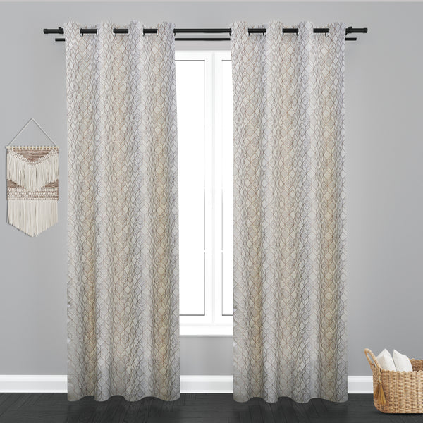 Astana Geometric Design Jaquard Fabric Curtain-Light Beige