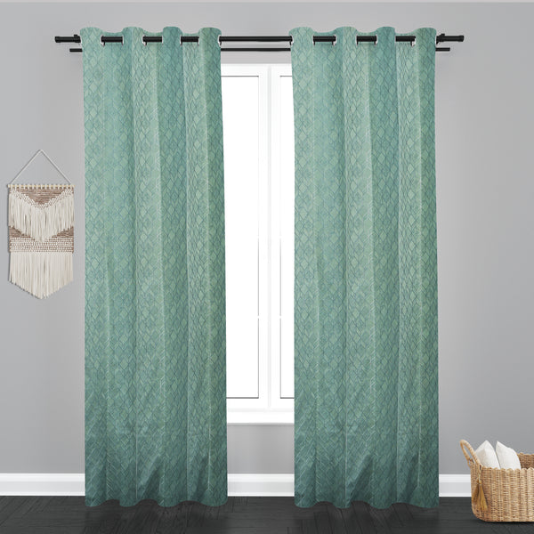 Astana Geometric Design Jaquard Fabric Curtain-Sea Green