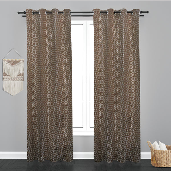 Astana Geometric Design Jaquard Fabric Curtain-Brown