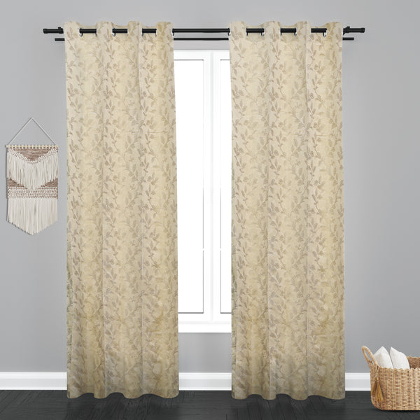 Astana Leaf Design Jaquard Fabric Curtain-Cream