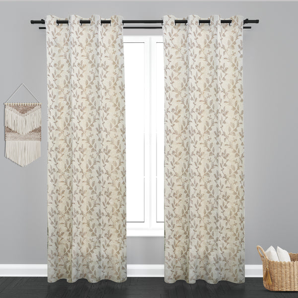 Astana Leaf Design Jaquard Fabric Curtain-Light Beige
