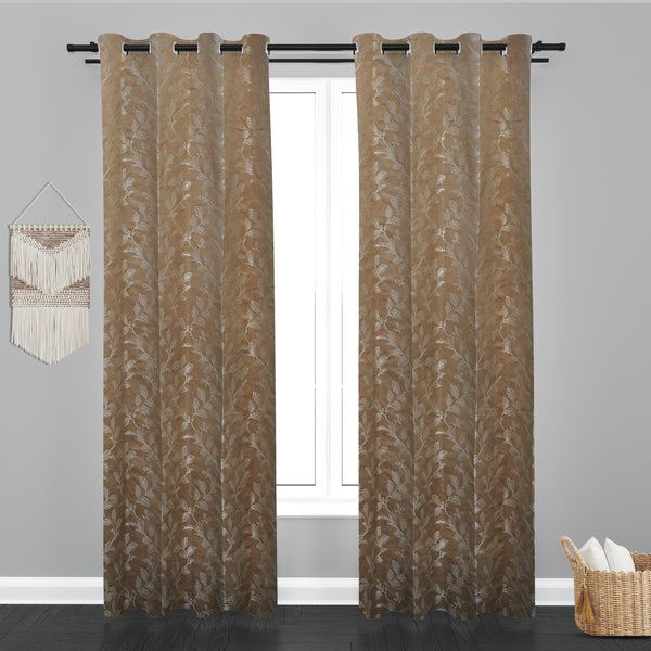 Astana Leaf Design Jaquard Fabric Curtain-Beige