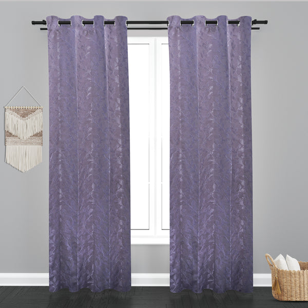 Astana Leaf Design Jaquard Fabric Curtain-Purple
