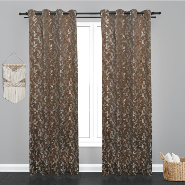 Astana Leaf Design Jaquard Fabric Curtain-Brown