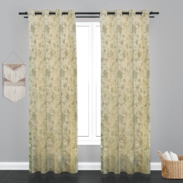 Astana Floral Leaf Design Jaquard Fabric Curtain-Cream