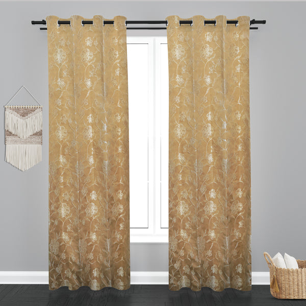 Astana Floral Leaf Design Jaquard Fabric Curtain-Beige