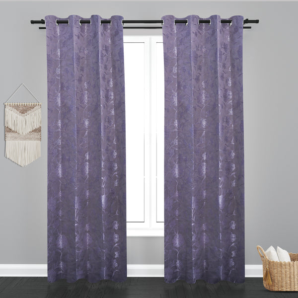 Astana Floral Leaf Design Jaquard Fabric Curtain-Purple