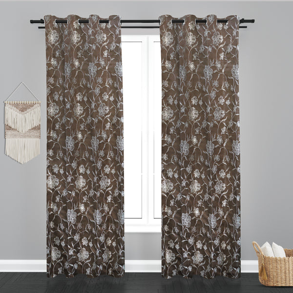 Astana Floral Leaf Design Jaquard Fabric Curtain-Brown (Copy)