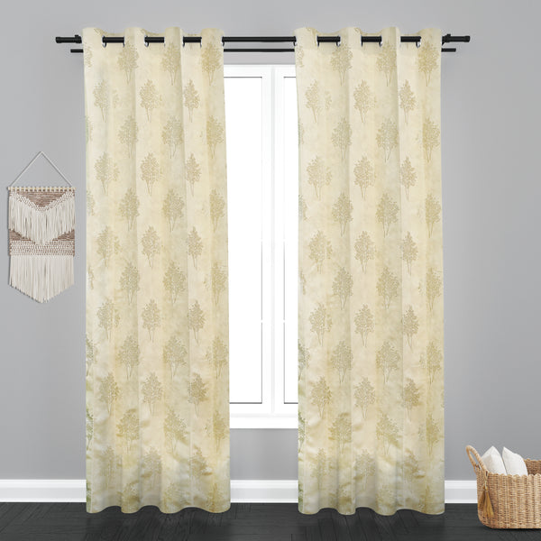 Astana Small Leaf with tree Design Jaquard Fabric Curtain-Cream