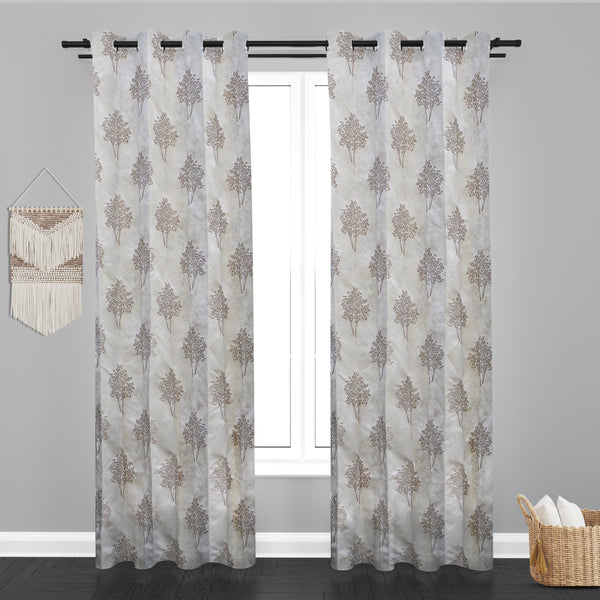 Astana Small Leaf with tree Design Jaquard Fabric Curtain-Light Beige