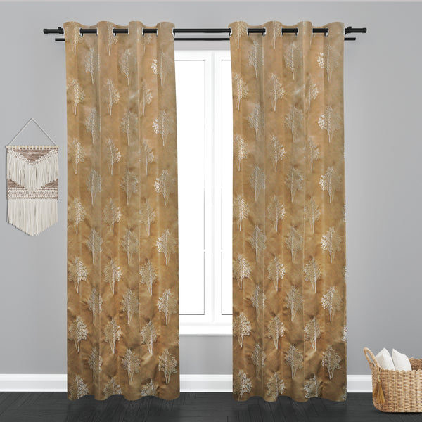 Astana Small Leaf with tree Design Jaquard Fabric Curtain-Beige