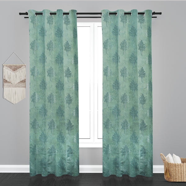 Astana Small Leaf with tree Design Jaquard Fabric Curtain-Sea Green