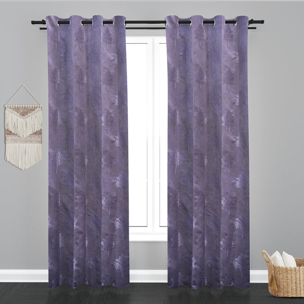 Astana Small Leaf with tree Design Jaquard Fabric Curtain-Purple