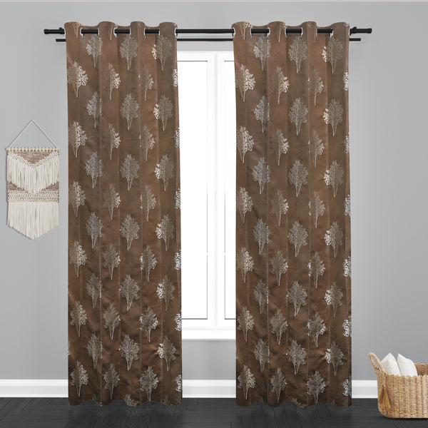 Astana Small Leaf with tree Design Jaquard Fabric Curtain-Brown