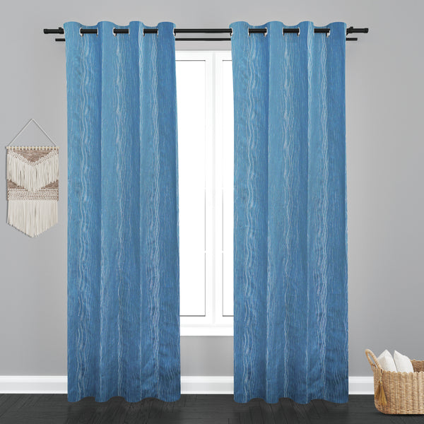 Astana Waves Design Jaquard Fabric Curtain-Blue