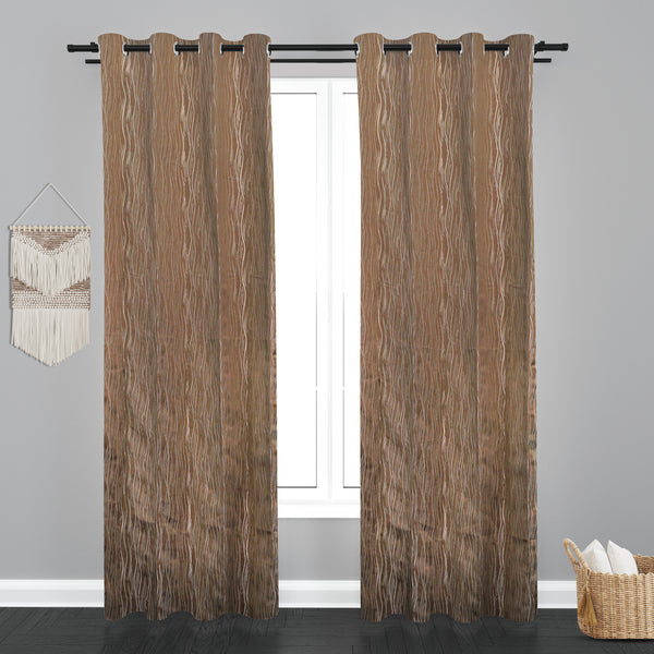 Astana Waves Design Jaquard Fabric Curtain-Brown
