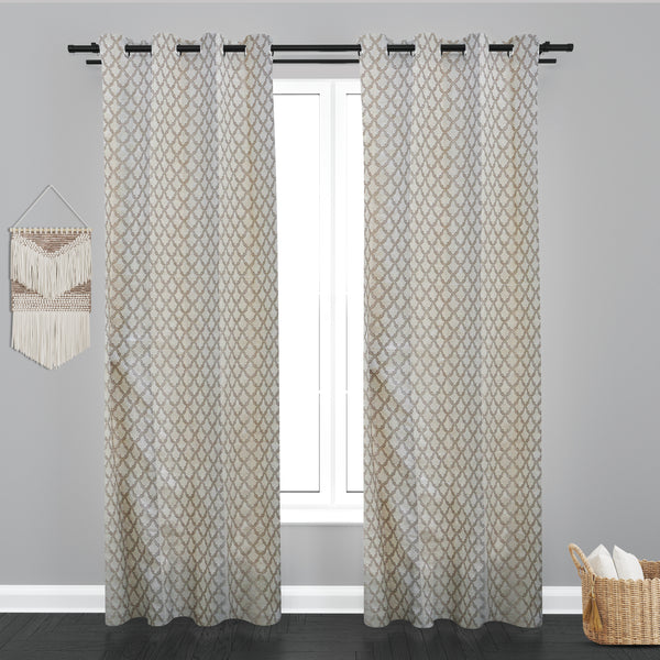Astana Quatrefoil Design Jaquard Fabric Curtain-Light Beige