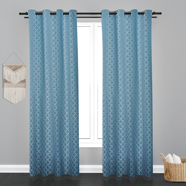 Astana Quatrefoil Design Jaquard Fabric Curtain-Blue