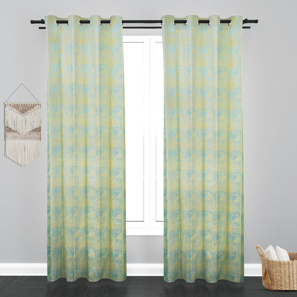 Athens Floral Design Soft Jaquard Fabric Curtain - Sky Blue