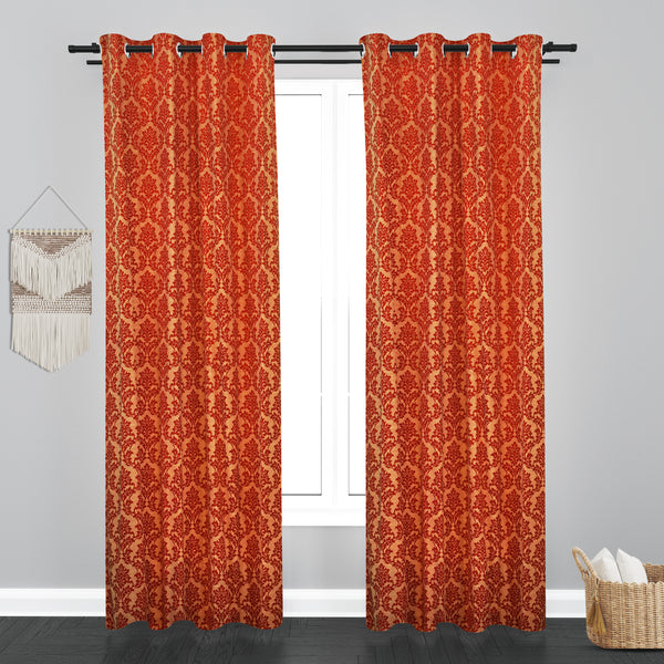 Athens Floral Design Soft Jaquard Fabric Curtain - Maroon