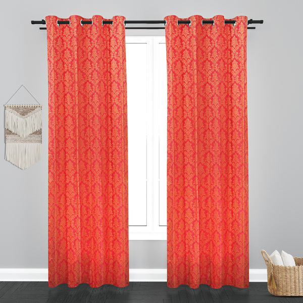Athens Floral Design Soft Jaquard Fabric Curtain - Pink