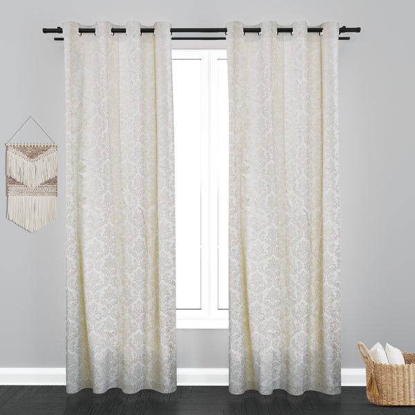 Athens Damask Design Soft Jacquard Fabric Curtain - Off White