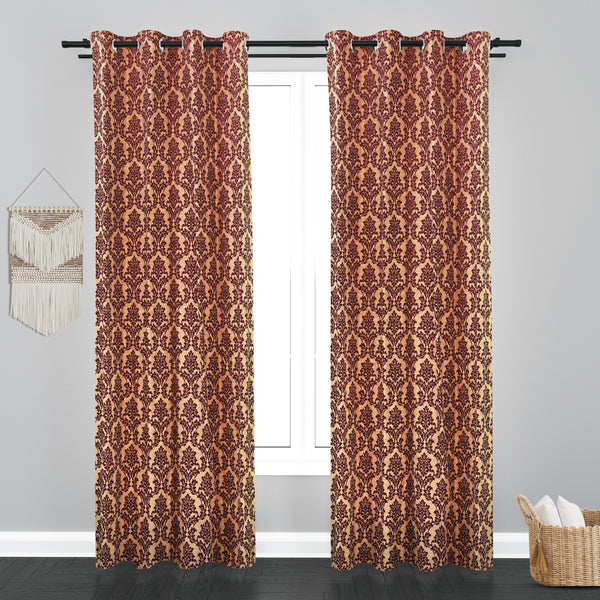 Athens Floral Design Soft Jaquard Fabric Curtain - Wine