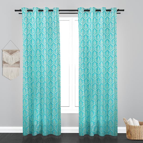 Athens Floral Design Soft Jaquard Fabric Curtain - Firozi