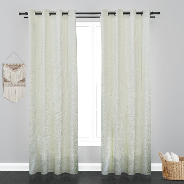 Athens Floral Design Soft Jacquard Fabric Curtain - White