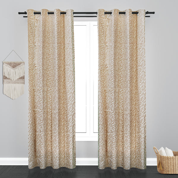 Athens Small Leaf Design Soft Jacquard Fabric Curtain - Ivory