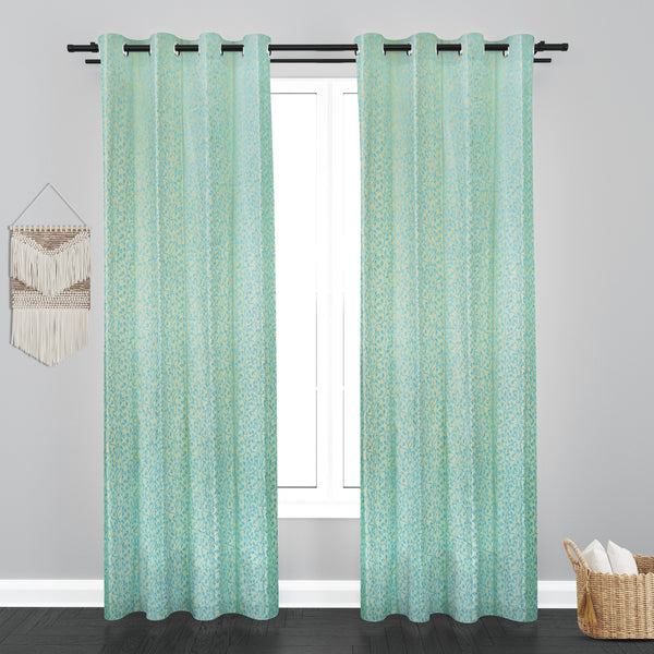 Athens Floral Design Soft Jaquard Fabric Curtain - Sky Blue
