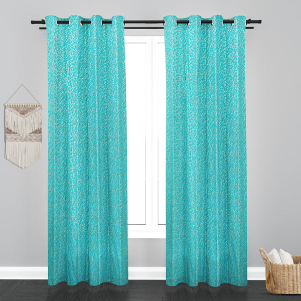 Athens Floral Design Soft Jaquard Fabric Curtain - Firozi