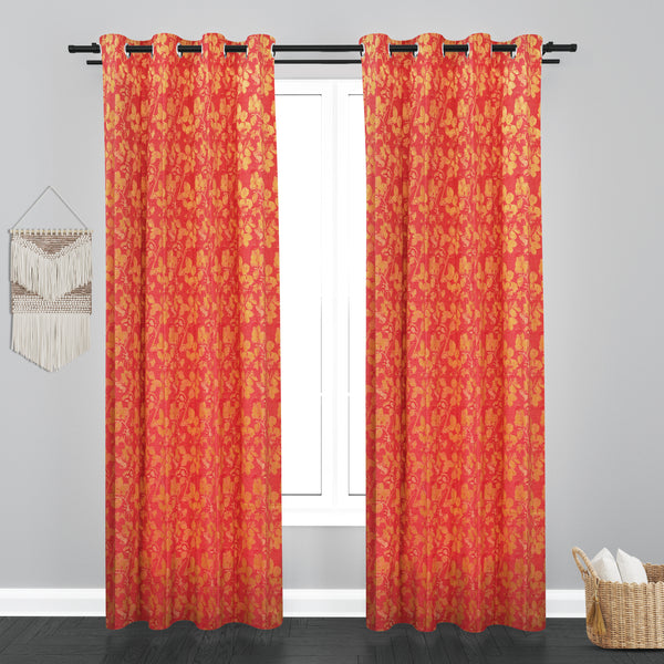 Athens Floral Design Soft Jaquard Fabric Curtain - Pink