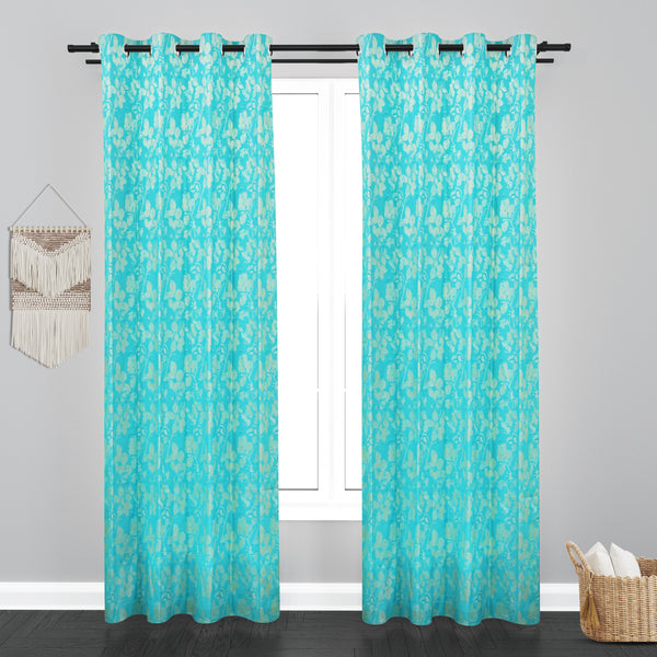 Athens Floral Design Soft Jacquard Fabric Curtain - Firozi