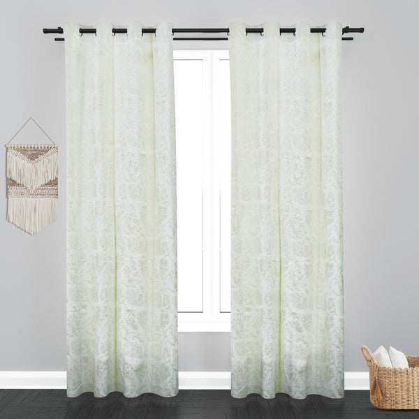 Athens Floral Design Soft Jacquard Fabric Curtain - White