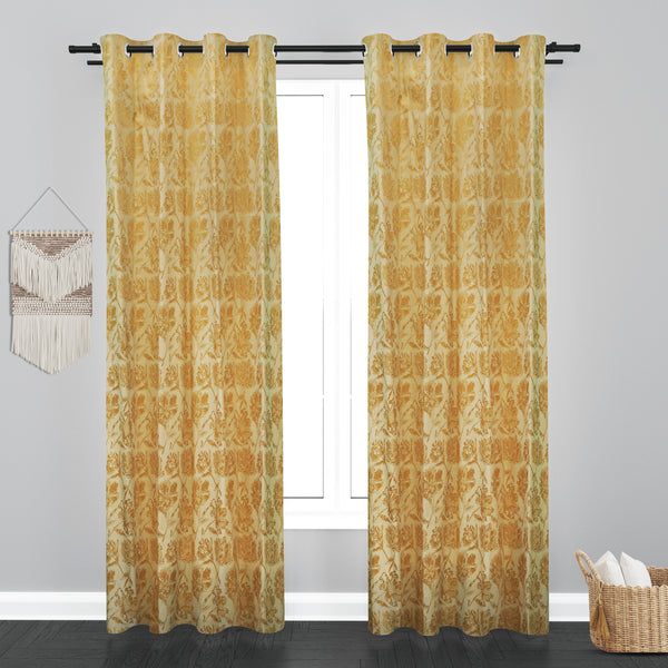 Athens Floral Design Soft Jaquard Fabric Curtain - Beige