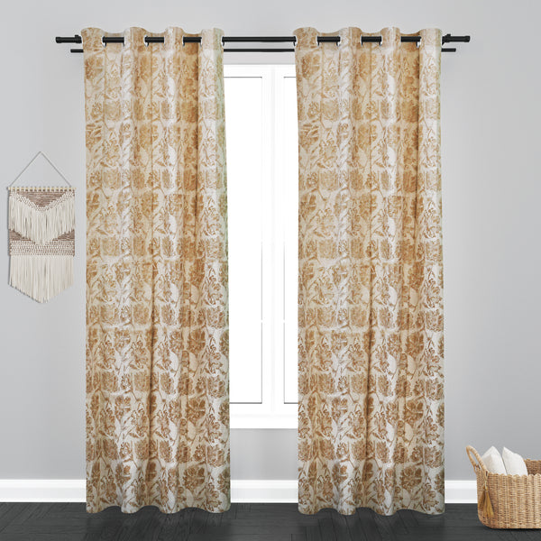 Athens Floral Leaf Design Soft Jacquard Fabric Curtain - Ivory