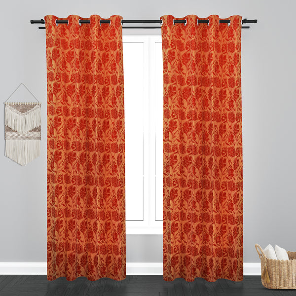 Athens Floral Design Soft Jaquard Fabric Curtain - Maroon