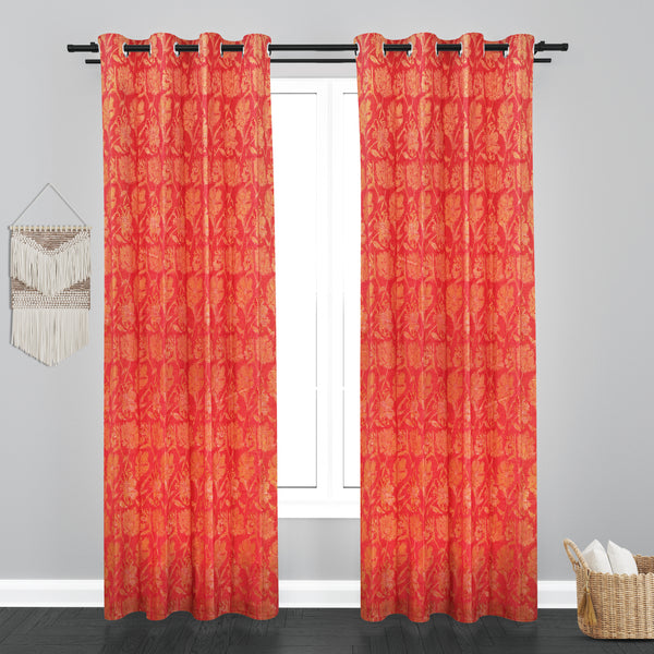 Athens Floral Design Soft Jaquard Fabric Curtain - Pink