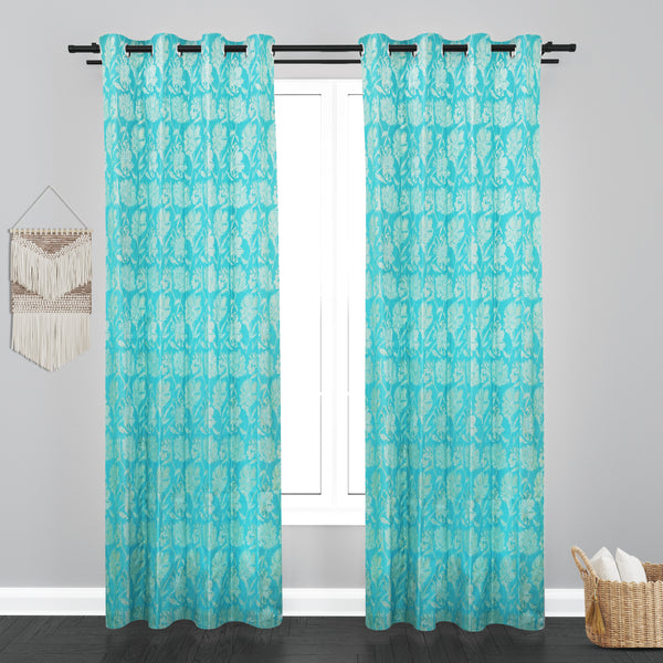 Athens Floral Design Soft Jaquard Fabric Curtain - Firozi