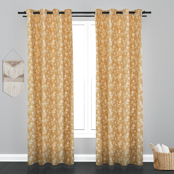 Cairo Leaf Design PolyCott Fabric Curtain - Beige