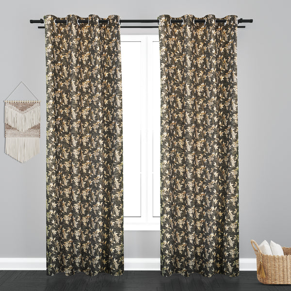 Cairo Leaf Design PolyCott Fabric Curtain - Beige