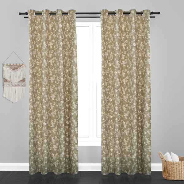 Cairo Leaf Design PolyCott Fabric Curtain - Green