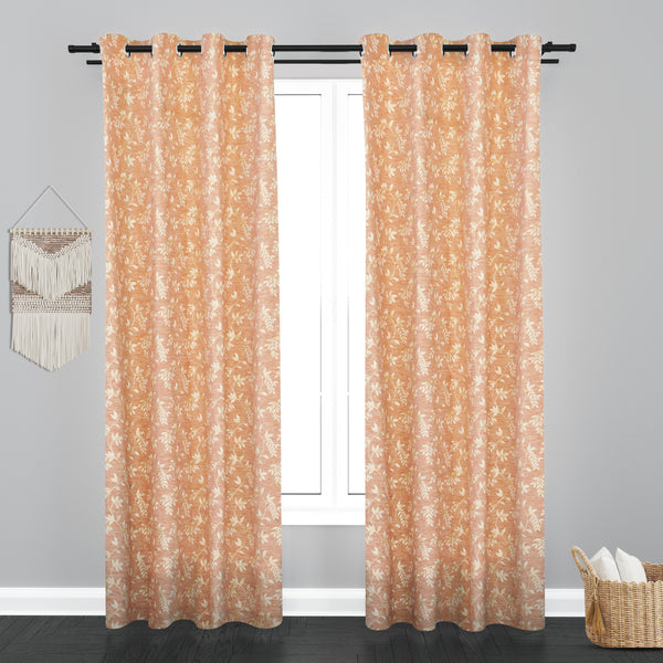 Cairo Leaf Design PolyCott Fabric Curtain - Pink