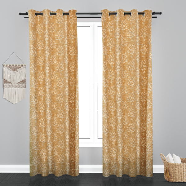 Cairo Leaf with Tree Design PolyCott Fabric Curtain - Beige